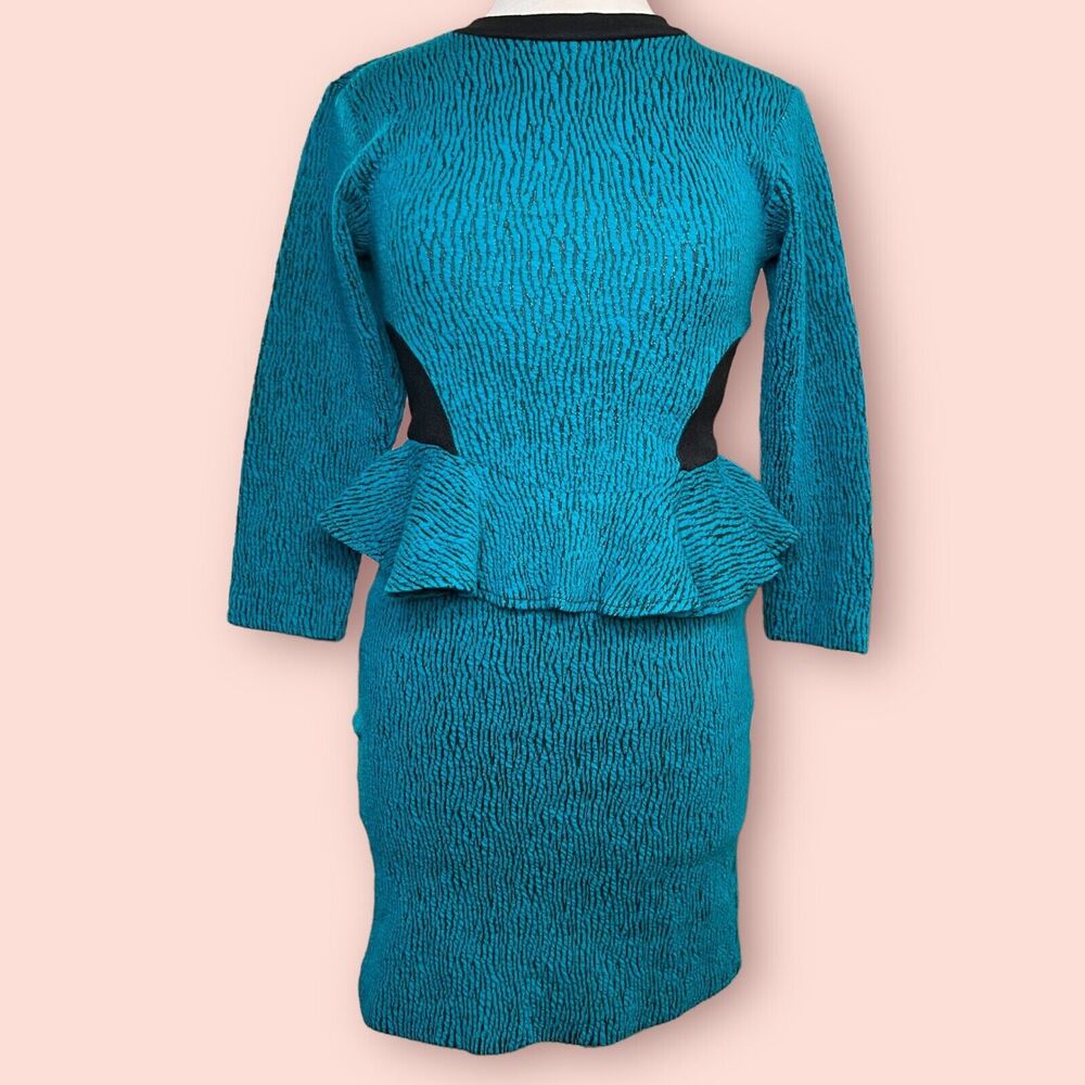 Size 3 Vintage Joni Blair 80s Green Stripe Midi Dress Prom Cocktail Ruffle USA